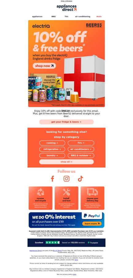 10% off England fridge + 8 free beers