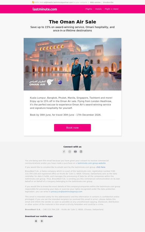 Oman Air flights with up to 15% off